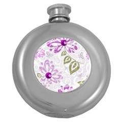 Beautiful Purple Flower Butterflies Pattern Round Hip Flask (5 Oz) by fashionpod