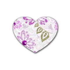 Beautiful Purple Flower Butterflies Pattern Rubber Coaster (heart)  by fashionpod