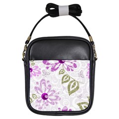 Beautiful Purple Flower Butterflies Pattern Girls Sling Bag by fashionpod