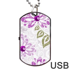 Beautiful Purple Flower Butterflies Pattern Dog Tag Usb Flash (one Side) by fashionpod