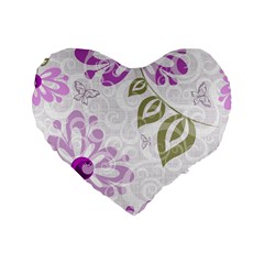 Beautiful Purple Flower Butterflies Pattern Standard 16  Premium Heart Shape Cushions by fashionpod