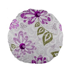 Beautiful Purple Flower Butterflies Pattern Standard 15  Premium Flano Round Cushions