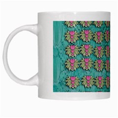 Lotus Bloom In The Sacred Soft Warm Sea White Mugs by pepitasart