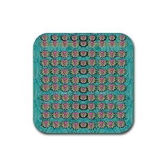 Lotus Bloom In The Sacred Soft Warm Sea Rubber Coaster (square)  by pepitasart