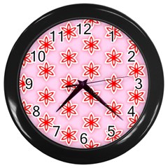 Texture Star Backgrounds Pink Wall Clock (black) by HermanTelo