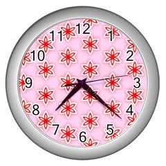 Texture Star Backgrounds Pink Wall Clock (silver) by HermanTelo