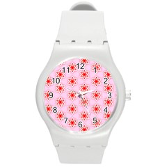 Texture Star Backgrounds Pink Round Plastic Sport Watch (m) by HermanTelo