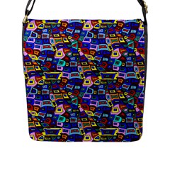 Wavy Squares Pattern Flap Closure Messenger Bag (l) by bloomingvinedesign