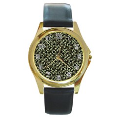 Modern Abstract Camouflage Patttern Round Gold Metal Watch by dflcprintsclothing