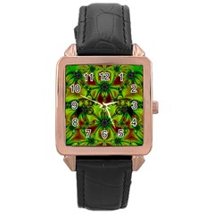 Abstract Art Fractal Artwork Rose Gold Leather Watch  by Pakrebo