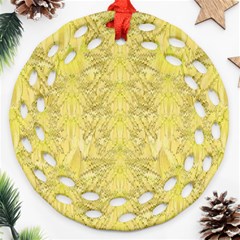 Flowers Decorative Ornate Color Yellow Ornament (round Filigree) by pepitasart