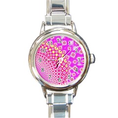 Digital Arts Fractals Futuristic Pink Round Italian Charm Watch