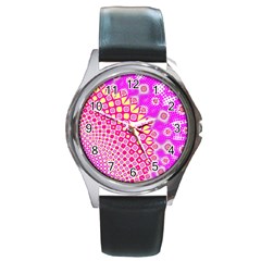 Digital Arts Fractals Futuristic Pink Round Metal Watch