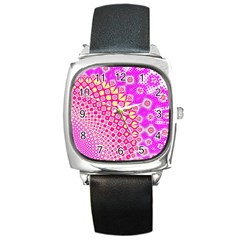 Digital Arts Fractals Futuristic Pink Square Metal Watch