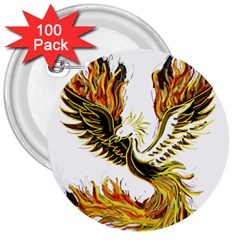 Phoenix Bird Fire Bright Red Swing 3  Buttons (100 pack) 