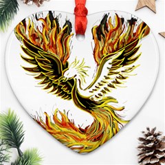 Phoenix Bird Fire Bright Red Swing Heart Ornament (Two Sides)