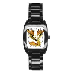 Phoenix Bird Fire Bright Red Swing Stainless Steel Barrel Watch