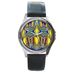 Abstract Art Design Digital Art Round Metal Watch