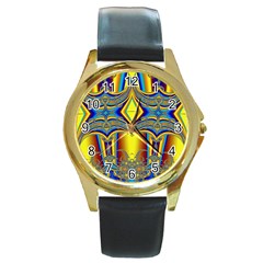 Abstract Art Design Digital Art Round Gold Metal Watch