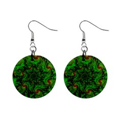 Art Artwork Fractal Digital Art Green Mini Button Earrings by Pakrebo