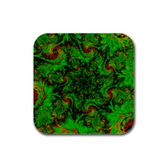 Art Artwork Fractal Digital Art Green Rubber Square Coaster (4 Pack)  by Pakrebo