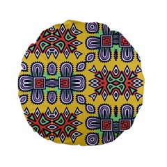 Shapes On A Yellow Background                     Standard 15  Premium Flano Round Cushion by LalyLauraFLM