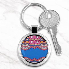 Shapes On A Blue Background                      Key Chain (round) by LalyLauraFLM