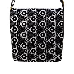 Black White Pattern Flap Closure Messenger Bag (l) by Bajindul