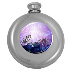 Elegant Floral Design Round Hip Flask (5 Oz) by FantasyWorld7