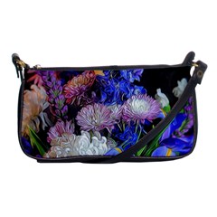 Blue White Purple Mixed Flowers Shoulder Clutch Bag by bloomingvinedesign