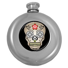 Skull Scary Art Digital Head Round Hip Flask (5 Oz) by Wegoenart