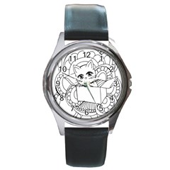 Cute Cat Coloring Page Design Round Metal Watch by Wegoenart