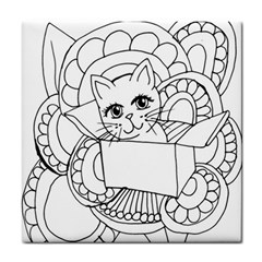 Cute Cat Coloring Page Design Tile Coasters by Wegoenart