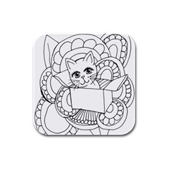 Cute Cat Coloring Page Design Rubber Square Coaster (4 Pack)  by Wegoenart