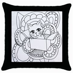 Cute Cat Coloring Page Design Throw Pillow Case (black) by Wegoenart