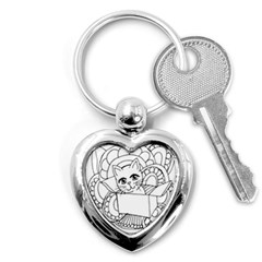 Cute Cat Coloring Page Design Key Chain (heart) by Wegoenart