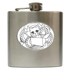 Cute Cat Coloring Page Design Hip Flask (6 Oz) by Wegoenart