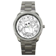 Cute Cat Coloring Page Design Sport Metal Watch by Wegoenart