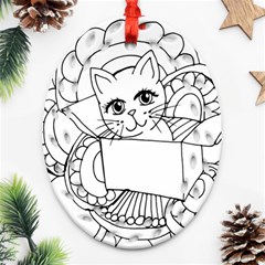 Cute Cat Coloring Page Design Oval Filigree Ornament (two Sides) by Wegoenart