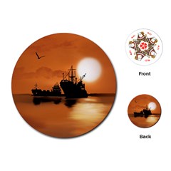 Digital Art Artwork Ship Boats Sea Playing Cards Single Design (round) by Wegoenart