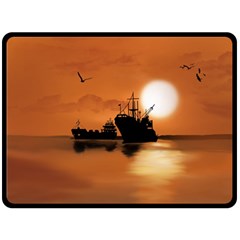 Digital Art Artwork Ship Boats Sea Fleece Blanket (large)  by Wegoenart