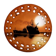 Digital Art Artwork Ship Boats Sea Round Filigree Ornament (two Sides) by Wegoenart