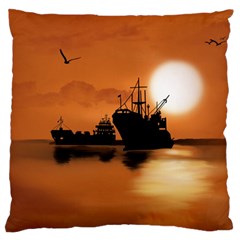 Digital Art Artwork Ship Boats Sea Large Cushion Case (one Side) by Wegoenart