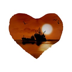 Digital Art Artwork Ship Boats Sea Standard 16  Premium Heart Shape Cushions by Wegoenart