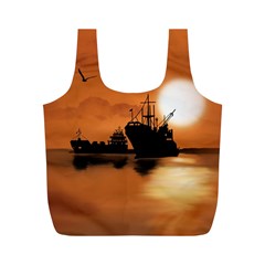 Digital Art Artwork Ship Boats Sea Full Print Recycle Bag (m) by Wegoenart