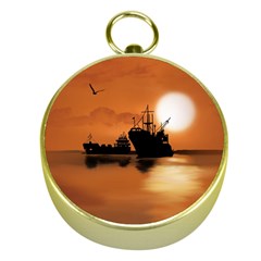 Digital Art Artwork Ship Boats Sea Gold Compasses by Wegoenart