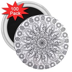 Flowers Mandala Hand Drawing 3  Magnets (100 Pack) by Wegoenart