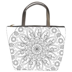 Flowers Mandala Hand Drawing Bucket Bag by Wegoenart