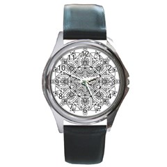 Drawing Pencil Pattern Mandala Round Metal Watch by Wegoenart