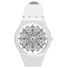 Drawing Pencil Pattern Mandala Round Plastic Sport Watch (m) by Wegoenart